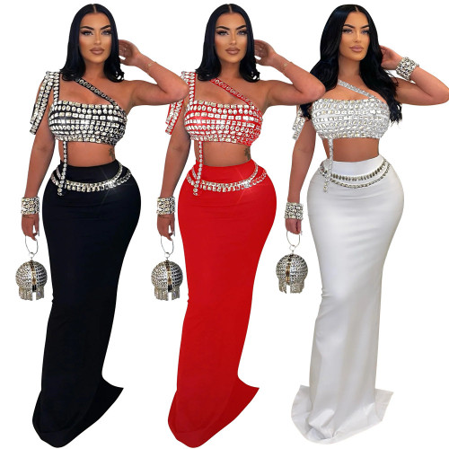 IHOOV Sparkling Diamante Cami Top and Bodycon Midi Skirt Set