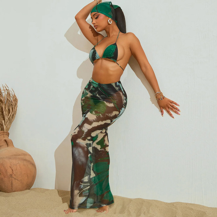 IHOOV Unique Printed Two-Piece Set - Sultry Lingerie Styled with A-Line Maxi Skirt