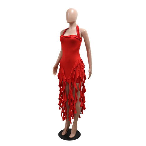 IHOOV Enchanting Fringe Halter Bodycon Dress