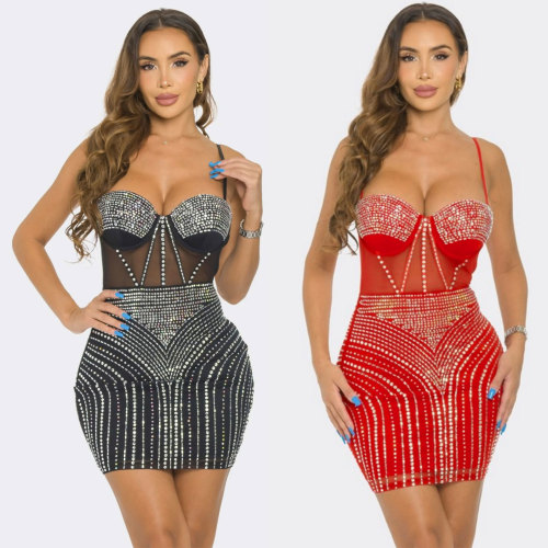 ihoov Captivating Crystal Mesh Bodycon Dress