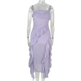 IHOOV Captivating Chiffon Backless Maxi Dress with Ruffle Hem