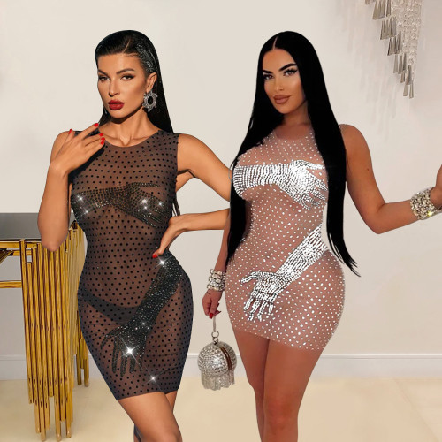 IHOOV Dazzling Sleeveless Crystal-Embellished Dress