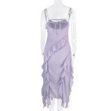IHOOV Captivating Chiffon Backless Maxi Dress with Ruffle Hem
