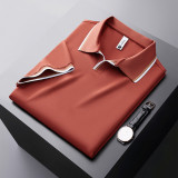 IHOOV Mulberry Silk V-Neck Solid Color Short Sleeve Polo Shirt for Men