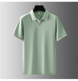 IHOOV Mulberry Silk V-Neck Solid Color Short Sleeve Polo Shirt for Men