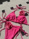 IHOOV Solid Color Rose Drawstring Split Swimsuit Bikini