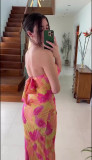 Butterfly Knot Pleated Slim-Fit Printed Strapless Maxi Dress
