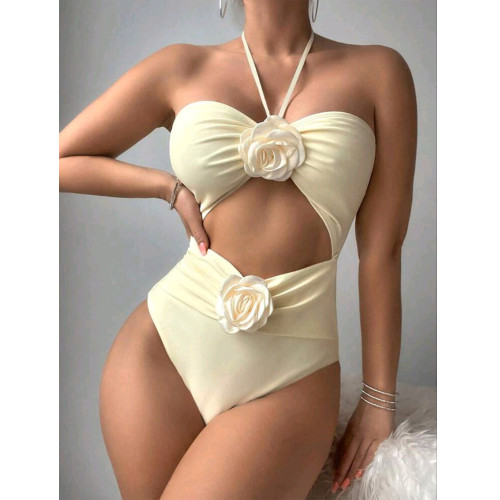 IHOOV Unique 3D Flower Halter Monokini Swimsuit