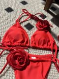 IHOOV Solid Color Rose Drawstring Split Swimsuit Bikini