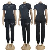 Embroidered Casual Short Sleeve Top and Trousers Set
