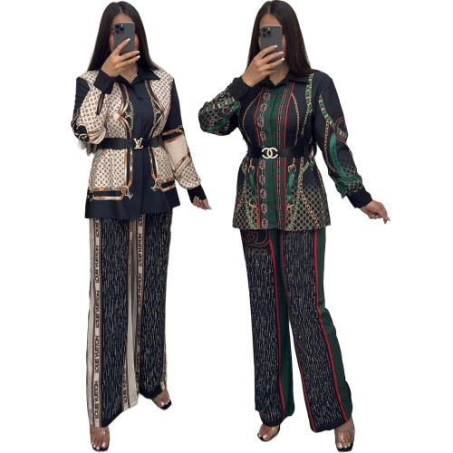 Fashionable Floral Print Patchwork Two-Piece Set
