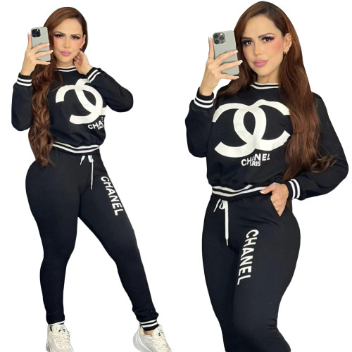 Monogrammed Black Long Sleeve and Long Pants Athletic Tracksuit