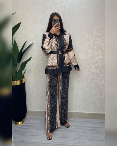 Fashionable Floral Print Patchwork Two-Piece Set