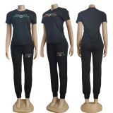 Embroidered Casual Short Sleeve Top and Trousers Set