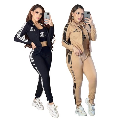 Embroidered Athleisure Three-Piece Hoodie Set