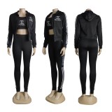 Embroidered Athleisure Three-Piece Hoodie Set