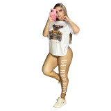Bear Rrint Short Sleeve Sports Suit