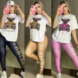 Bear Rrint Short Sleeve Sports Suit