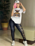 Bear Rrint Short Sleeve Sports Suit