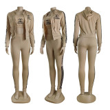 Embroidered Athleisure Three-Piece Hoodie Set