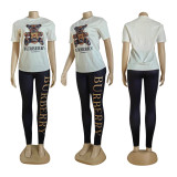 Bear Rrint Short Sleeve Sports Suit
