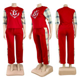 Fashionable Casual Printed Short-Sleeved Pants Plaid Suit