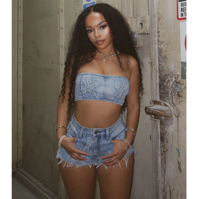 IHOOV Embroidered Stretch Bandeau and Shorts Set
