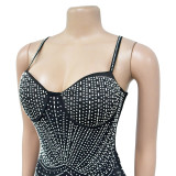IHOOV Rhinestone Embellished Mesh Cami Dress