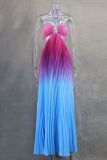 Women Gradient Halter Pleated  Beach Vacation Maxi Dress