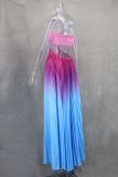 Women Gradient Halter Pleated  Beach Vacation Maxi Dress