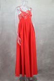 IHOOV Fish-Shaped 3D Embroidered Bustier Pleated Red Spaghetti Strap Dress