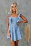 IHOOV Backless Denim Dress with Flare Sleeves