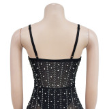IHOOV Rhinestone Mesh Sleeveless Mini Dress