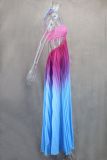 Women Gradient Halter Pleated  Beach Vacation Maxi Dress