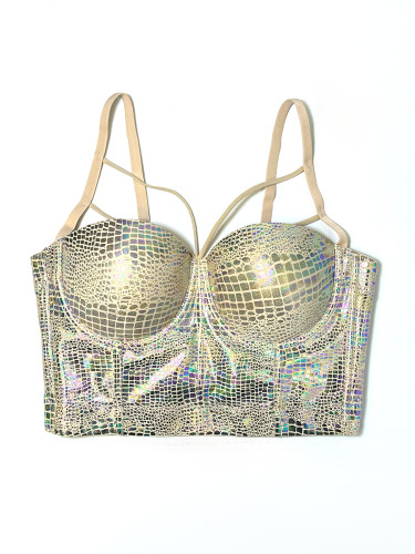 IHOOV Multicolor Glitter Snake Print Laser Holographic Clubwear Bralette with Cup