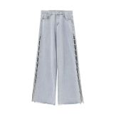 rhinestone jeans Loose Straight Pants Sexy Hollow amiri Jeans women Casual Pants