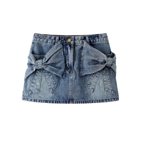Unique 3D Bow Denim Mini Skirt