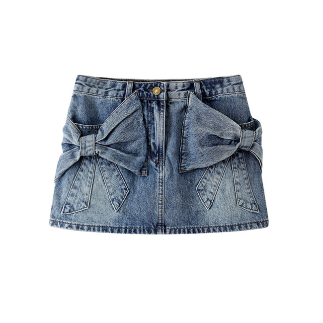 Unique 3D Bow Denim Mini Skirt