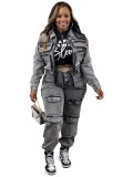 IHOOV Multiple Pockets Versatile Denim Leisure Set