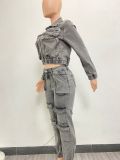 IHOOV Multiple Pockets Versatile Denim Leisure Set