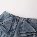 Unique 3D Bow Denim Mini Skirt