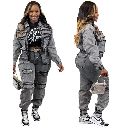 IHOOV Multiple Pockets Versatile Denim Leisure Set