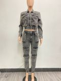 IHOOV Multiple Pockets Versatile Denim Leisure Set