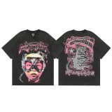 Unique Tidal Hell Star Digital Print Pure Cotton Washed Short Sleeve T-shirt