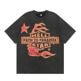 Unique Tidal Hell Star Digital Print Pure Cotton Washed Short Sleeve T-shirt
