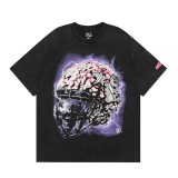 Unique Tidal Hell Star Digital Print Pure Cotton Washed Short Sleeve T-shirt