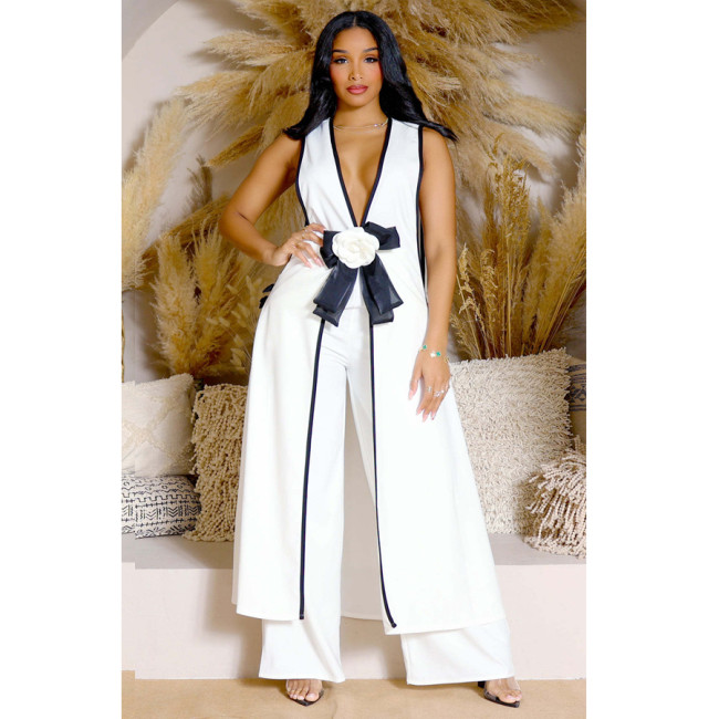 Captivating Camellia Butterfly Bow Sleeveless Maxi Dress and Wide-Leg Pants Set