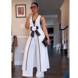 Captivating Camellia Butterfly Bow Sleeveless Maxi Dress and Wide-Leg Pants Set