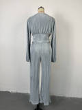 IHOOV  V-Neck Puff Sleeve Top & Wide-Leg Trousers Casual Set