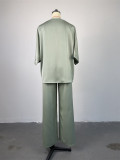 IHOOV Satin V-Neck Relaxed Top & Wide-Leg Pants Set